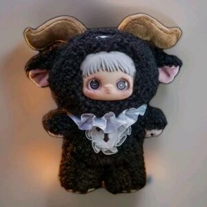 Cute Black Plush Doll with Horns